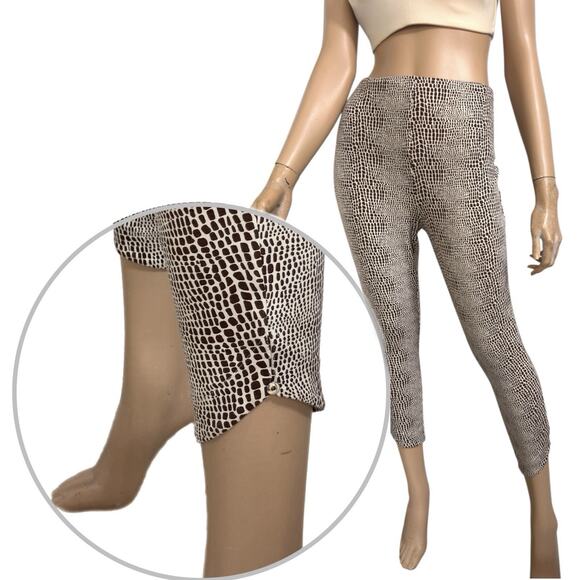 Edgy Snake Print Mob Wife Pants L Crop Legging Slinky Knit Pull-On Tummy-Shaping - Picture 1 of 16
